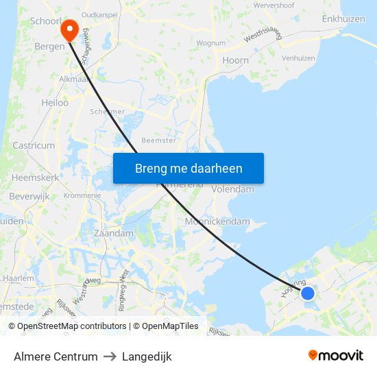 Almere Centrum to Langedijk map