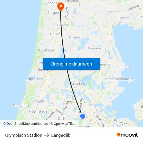 Olympisch Stadion to Langedijk map