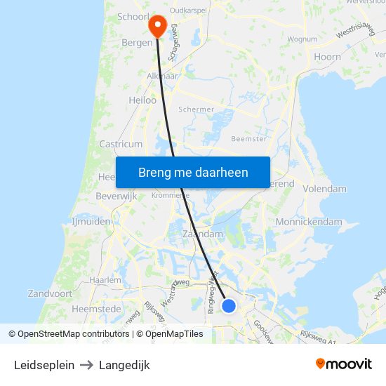 Leidseplein to Langedijk map