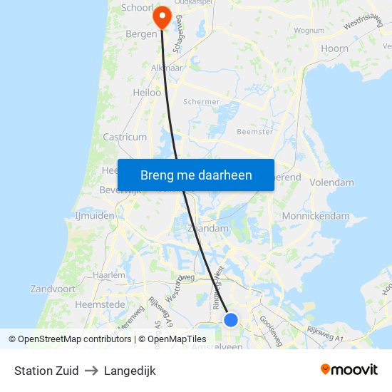 Station Zuid to Langedijk map