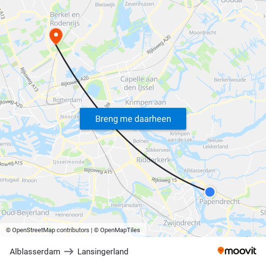 Alblasserdam to Lansingerland map