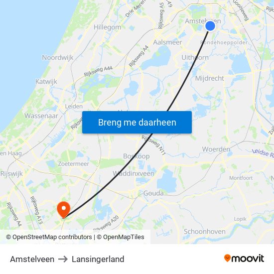 Amstelveen to Lansingerland map