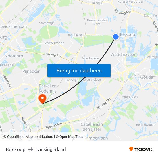 Boskoop to Lansingerland map