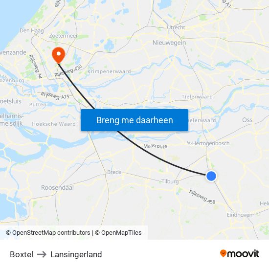 Boxtel to Lansingerland map