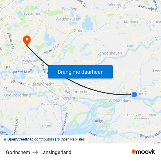 Gorinchem to Lansingerland map