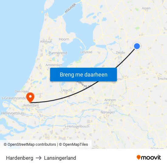 Hardenberg to Lansingerland map