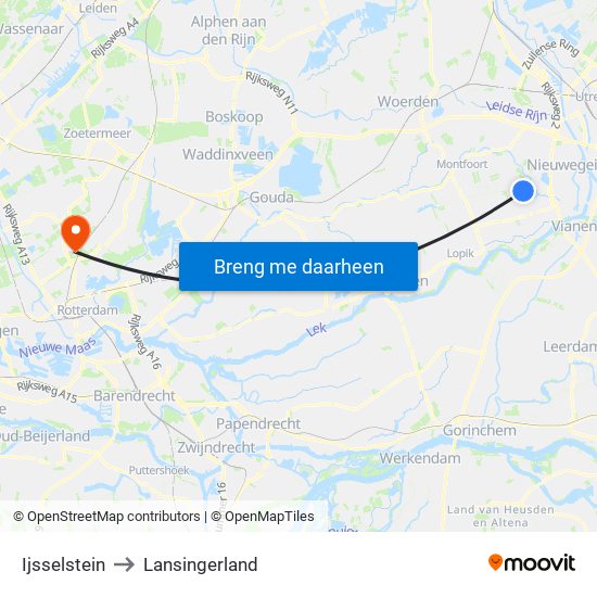 Ijsselstein to Lansingerland map