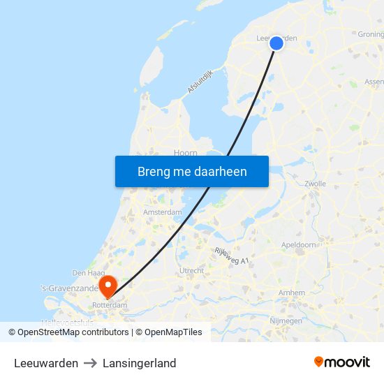 Leeuwarden to Lansingerland map