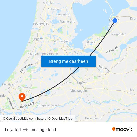 Lelystad to Lansingerland map