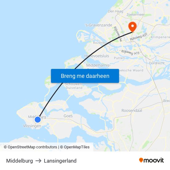 Middelburg to Lansingerland map