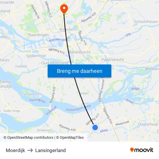 Moerdijk to Lansingerland map