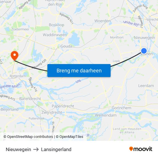 Nieuwegein to Lansingerland map