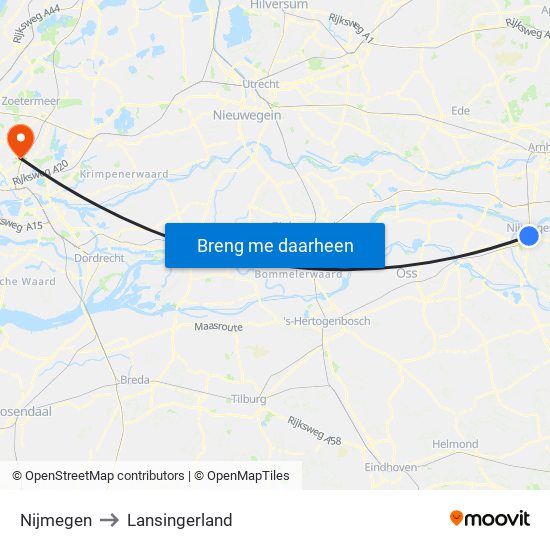Nijmegen to Lansingerland map