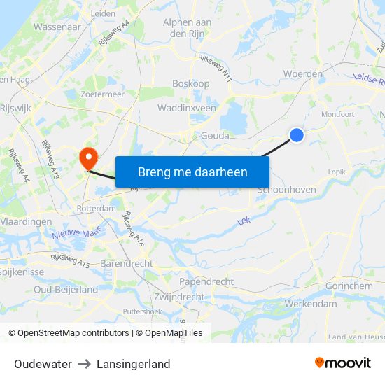Oudewater to Lansingerland map