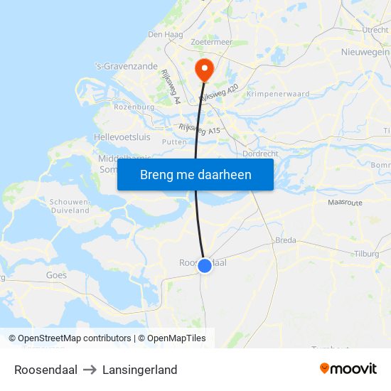 Roosendaal to Lansingerland map