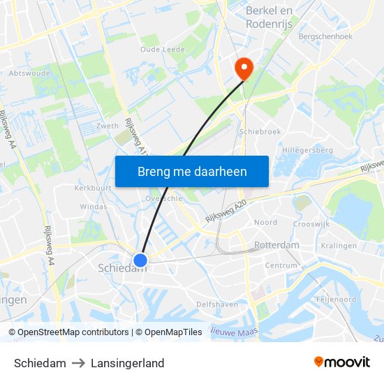 Schiedam to Lansingerland map