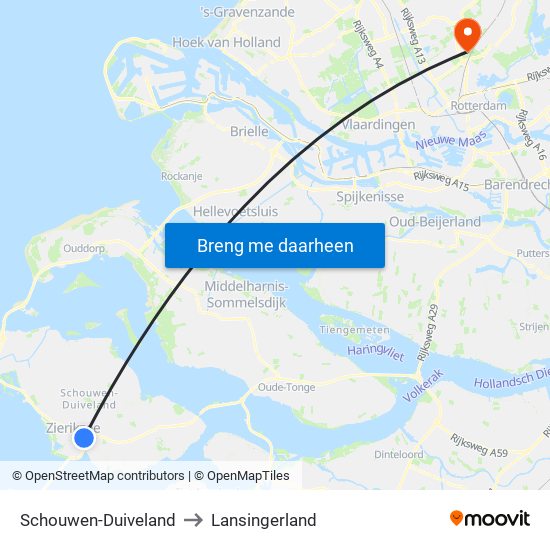 Schouwen-Duiveland to Lansingerland map