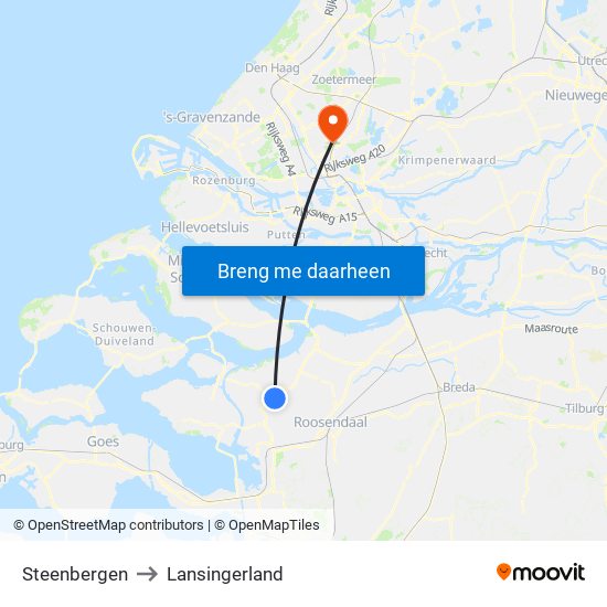 Steenbergen to Lansingerland map