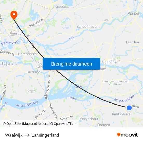 Waalwijk to Lansingerland map