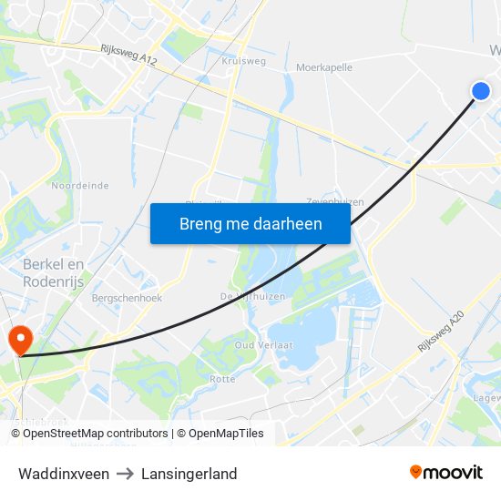 Waddinxveen to Lansingerland map