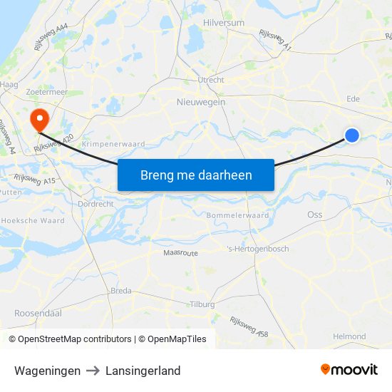 Wageningen to Lansingerland map