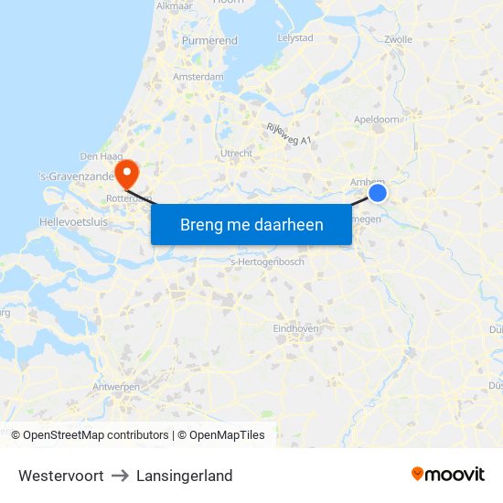 Westervoort to Lansingerland map