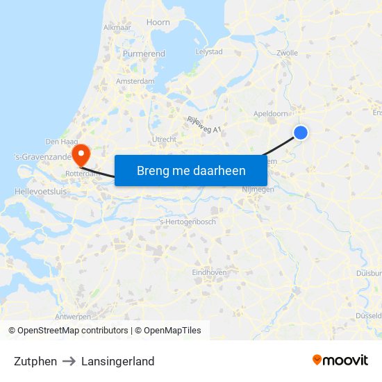 Zutphen to Lansingerland map