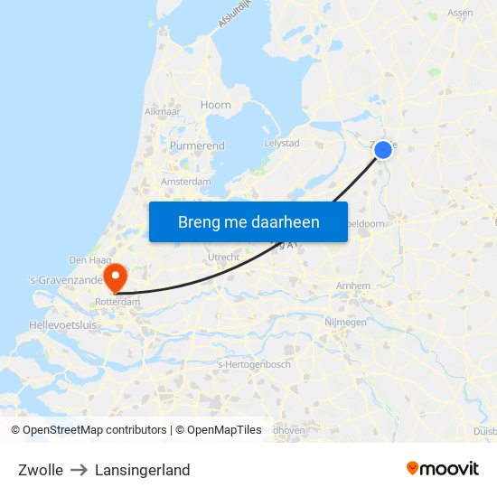 Zwolle to Lansingerland map