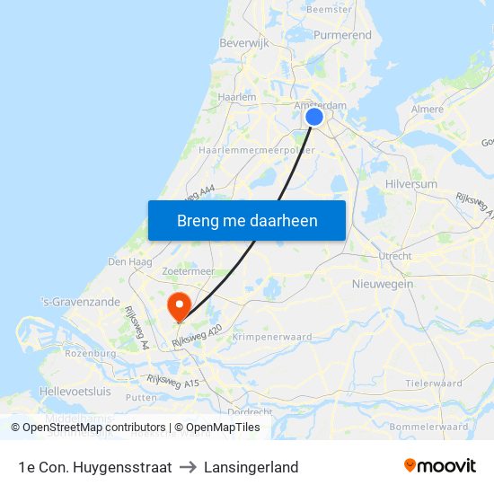 1e Con. Huygensstraat to Lansingerland map