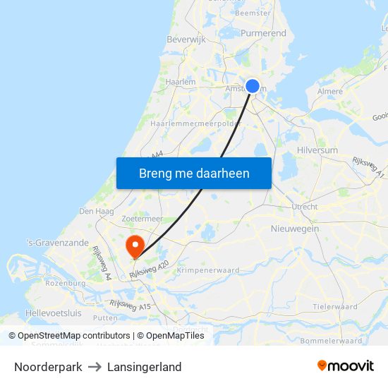 Noorderpark to Lansingerland map