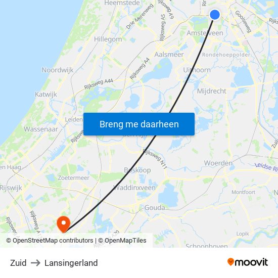 Zuid to Lansingerland map