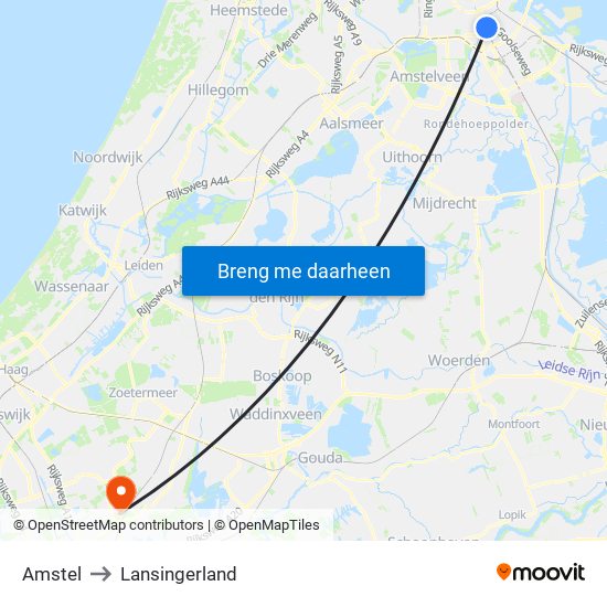 Amstel to Lansingerland map