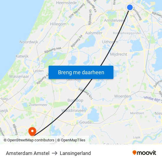 Amsterdam Amstel to Lansingerland map