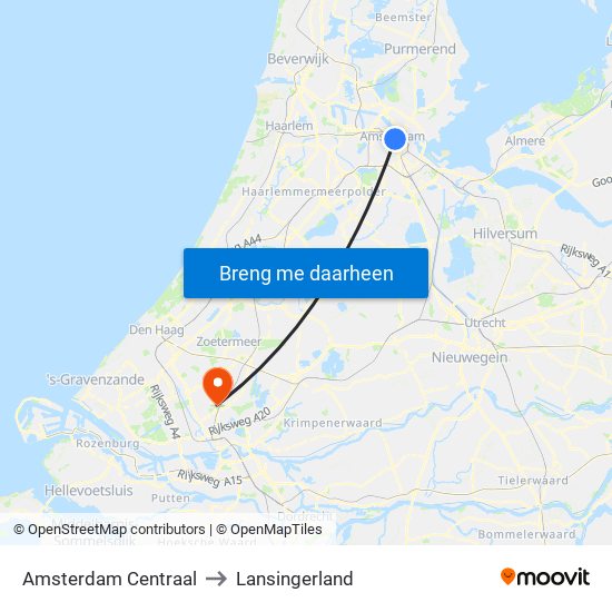 Amsterdam Centraal to Lansingerland map