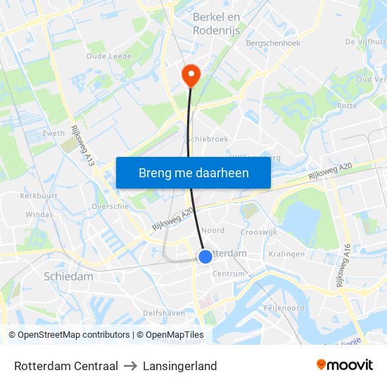 Rotterdam Centraal to Lansingerland map