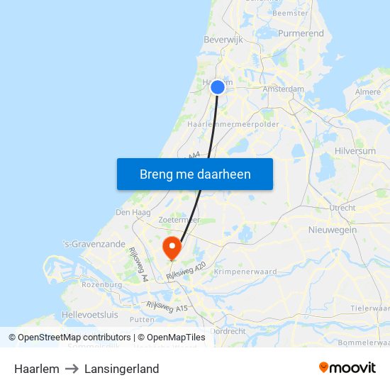 Haarlem to Lansingerland map