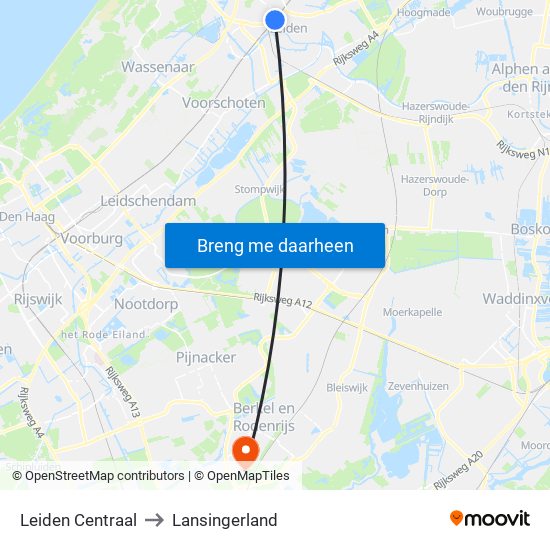 Leiden Centraal to Lansingerland map