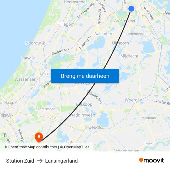 Station Zuid to Lansingerland map