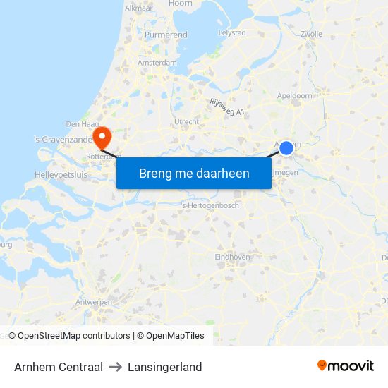 Arnhem Centraal to Lansingerland map