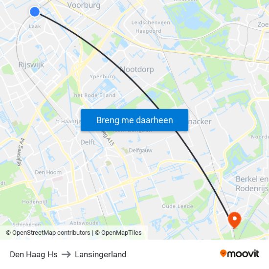 Den Haag Hs to Lansingerland map