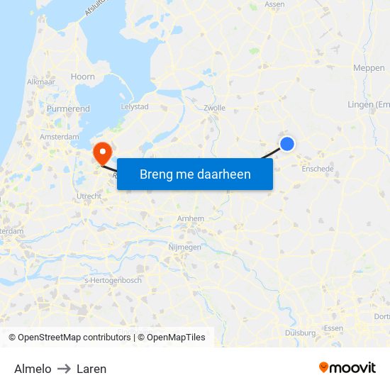 Almelo to Laren map