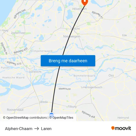 Alphen-Chaam to Laren map