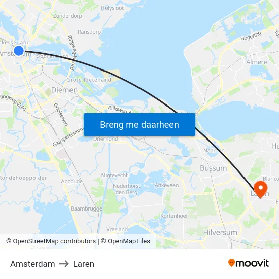 Amsterdam to Laren map