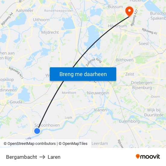 Bergambacht to Laren map