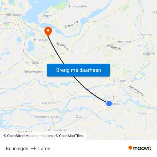 Beuningen to Laren map