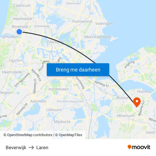 Beverwijk to Laren map