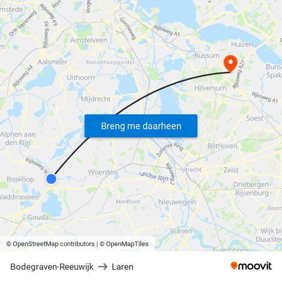 Bodegraven-Reeuwijk to Laren map