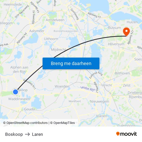 Boskoop to Laren map