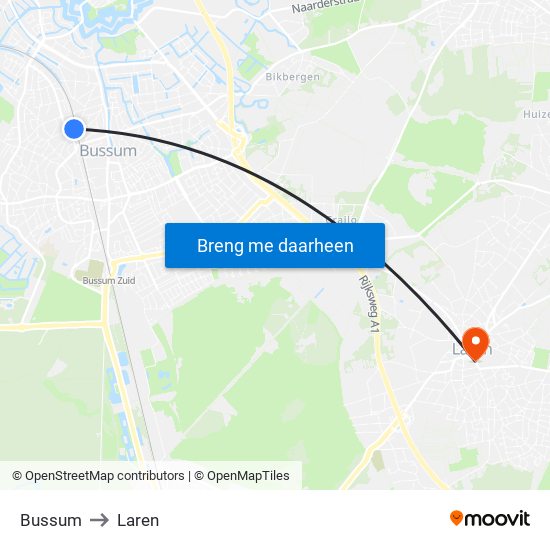 Bussum to Laren map