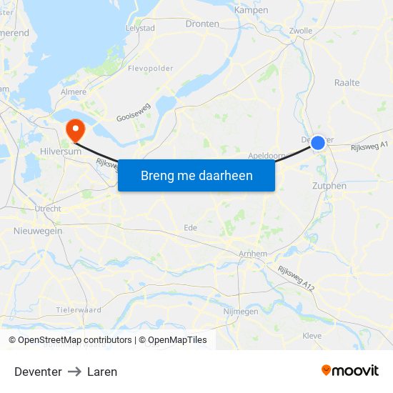 Deventer to Laren map
